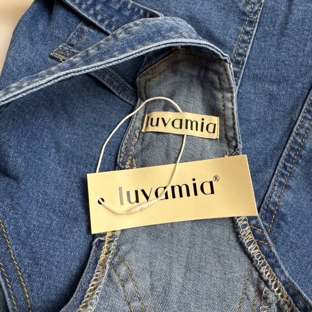 Luvamia NEW Denim Overalls Blue Medium Wash Women Size Small Casual - Picture 6 of 11